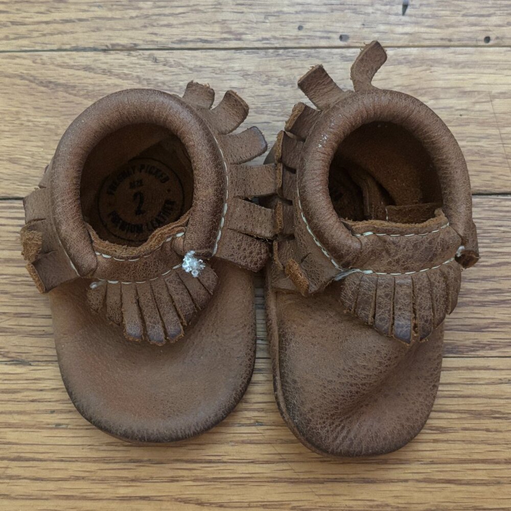 Freshly Picked Brown Baby Moccasins, size 2